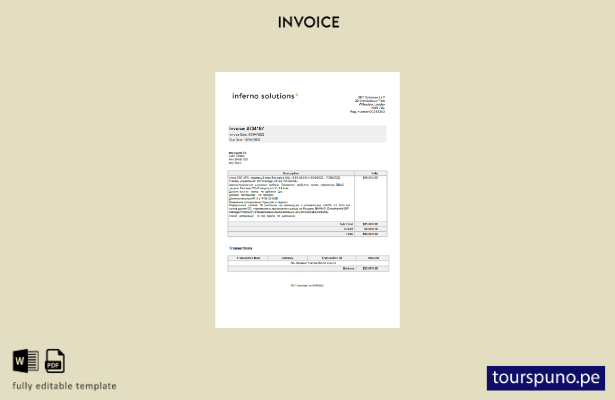Lista para imprimir plantilla de factura de Inferno Solutions del Reino Unido